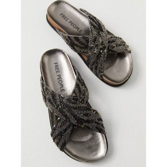 Free People Black Sandals for Women for sale | eBay NEW Free People Moon Child Embellished Sandal 39 Black Silver Leather Strap 9
